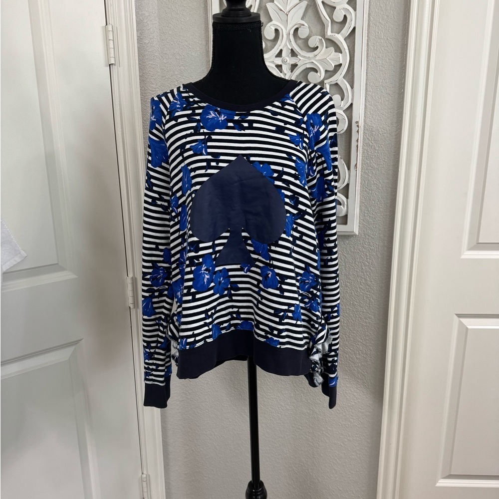 kate spade Navy, White & Royal Blue Striped Floral Spade Sweatshirt